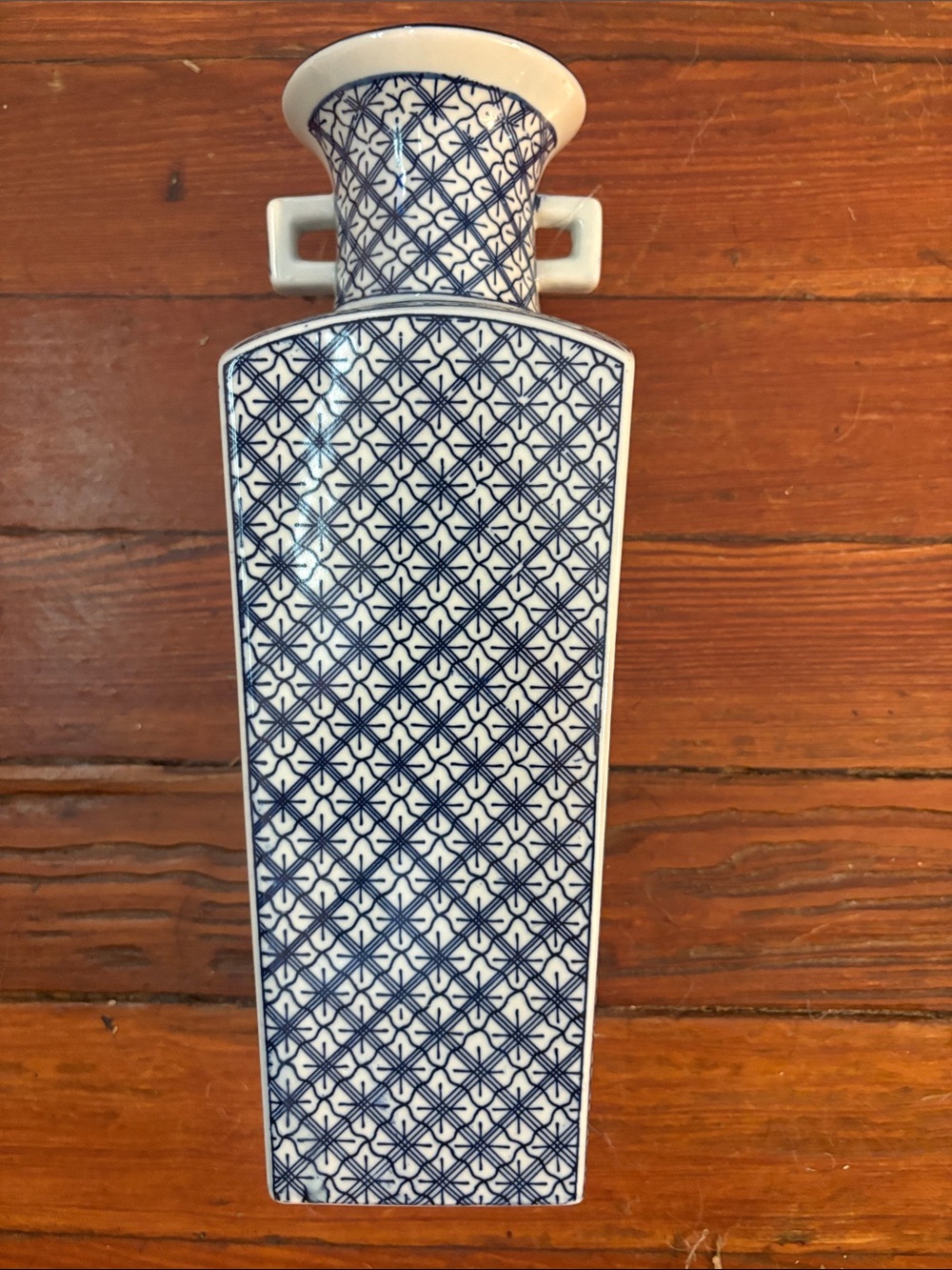 Vintage TOYO Blue and White Geometric Porcelain Wall Vase